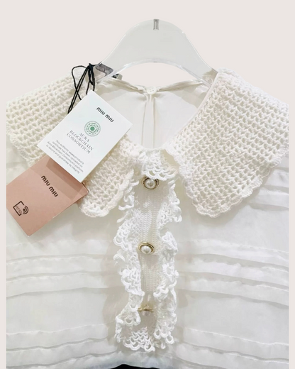 Miu Miu Doll-Collar Colorblock Mini Dress White, Navy FR 36