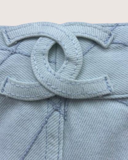 Chanel 26M Coco Beach Quilted Wide-Leg Denim Jeans Blue FR 34