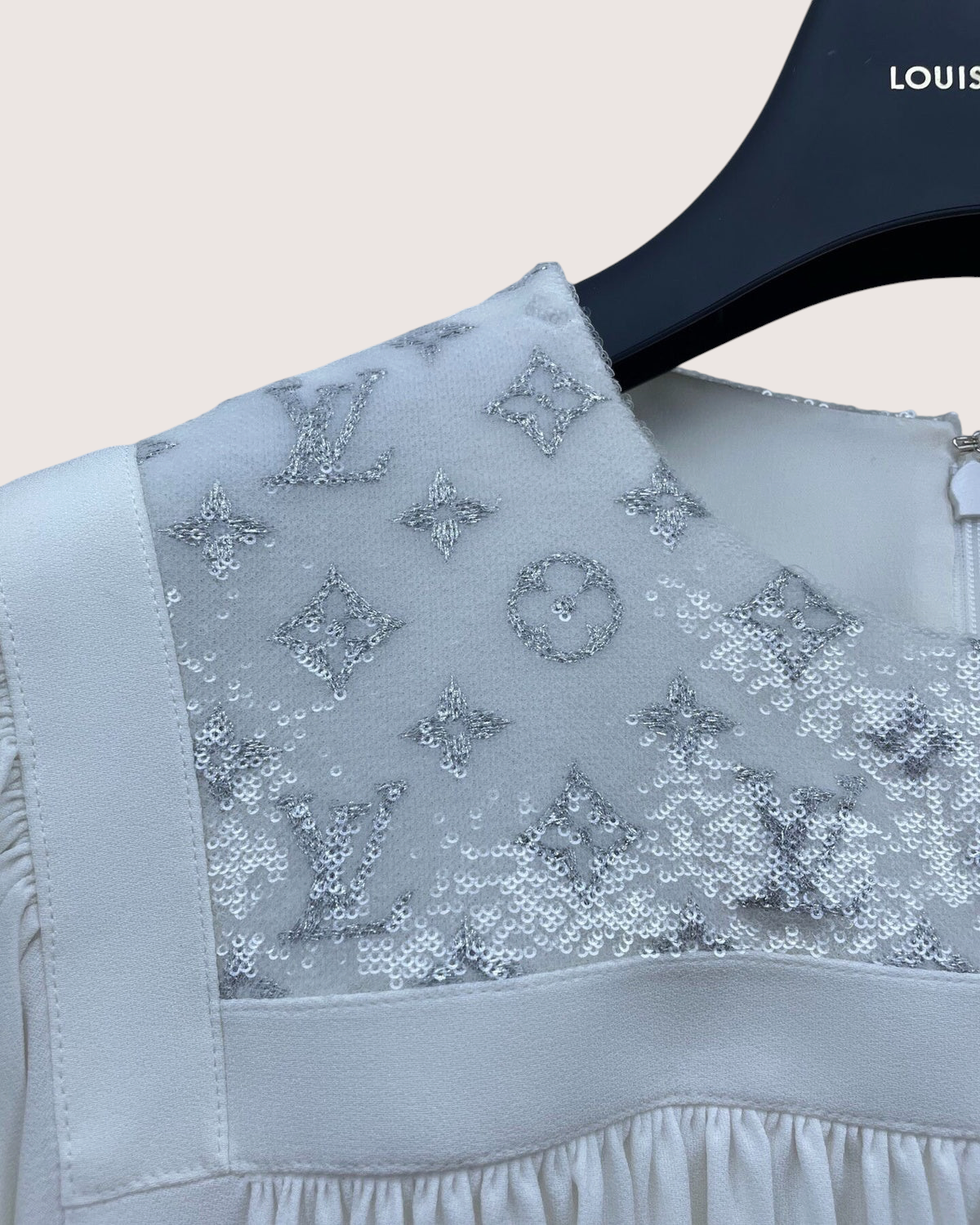 Louis Vuitton Sequin Monogram Mini Dress White, Silver FR 36