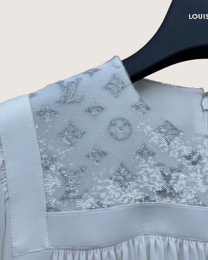 Louis Vuitton Sequin Monogram Mini Dress White, Silver FR 36