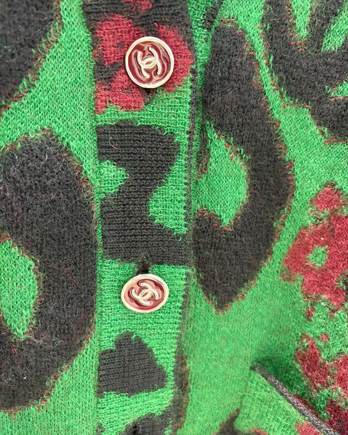 Chanel 23A Leopard Knit Cardigan Green, Black, Burgundy, Multicolor FR 34