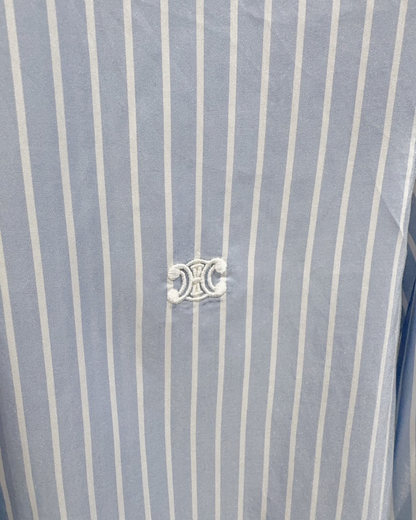 Celine Striped Silk Shirt Blue, White FR 34