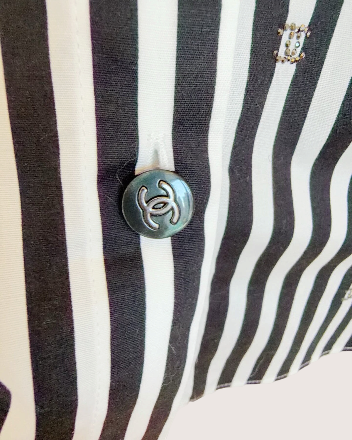 Chanel 24M Coco Beach CC Striped Short-Sleeve Shirt Black, White FR 36