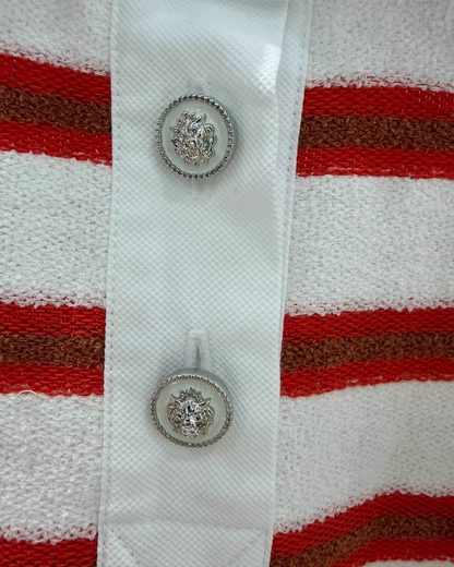 Chanel 26C Striped Short-Sleeve Polo Top White, Red, Brown FR 36