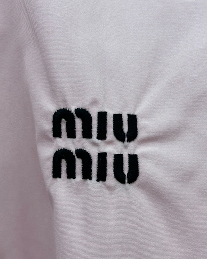 Miu Miu Cropped Contrast-Collar Logo Shirt Pink, White IT 36