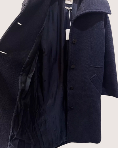 Hermès Wool Belted Coat Navy FR 36