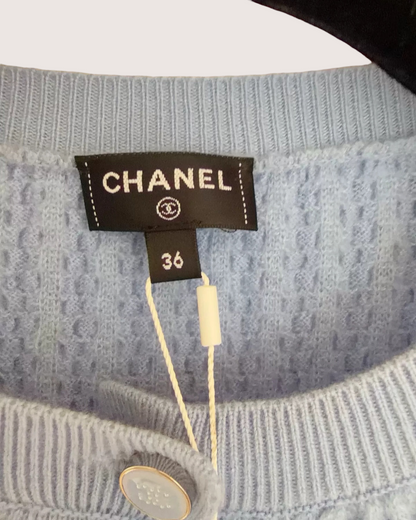 Chanel 24B Cable Cashmere Vest Blue FR 36