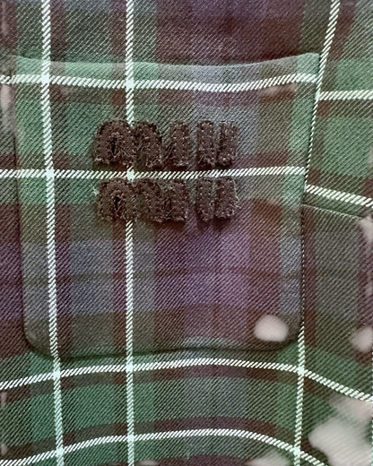 Miu Miu Wool Tartan Logo Mini Dress Navy, Green, Multicolor FR 36