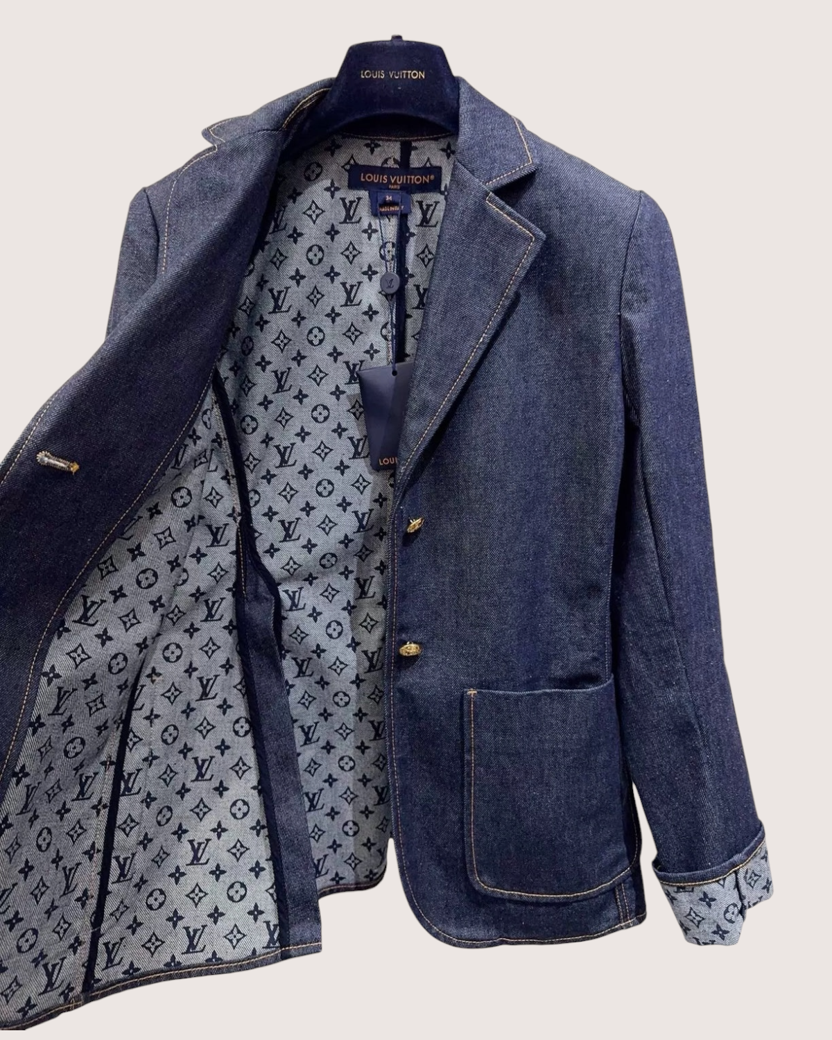 Louis Vuitton Monogram-Cuff Denim Jacket Blue FR 34