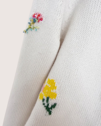 Chanel 26P Cashmere Floral Cardigan Beige/Ecru, Multicolor FR 36