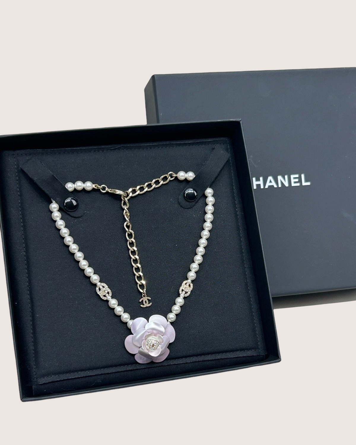 Chanel 23C Camellia Pearl Choker Necklace White, Pink, Gold One Size