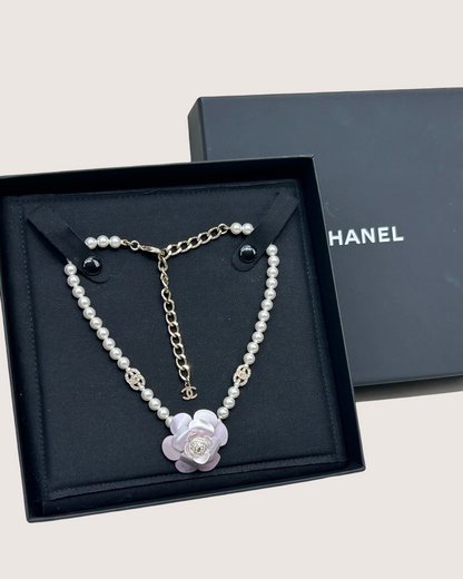 Chanel 23C Camellia Pearl Choker Necklace White, Pink, Gold One Size