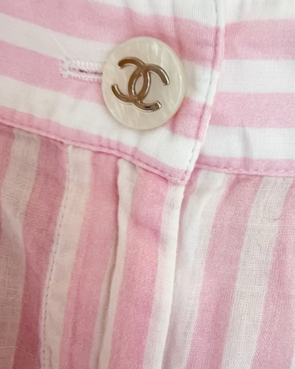 Chanel 24M Coco Beach Striped Logo Trousers Pink, White FR 38