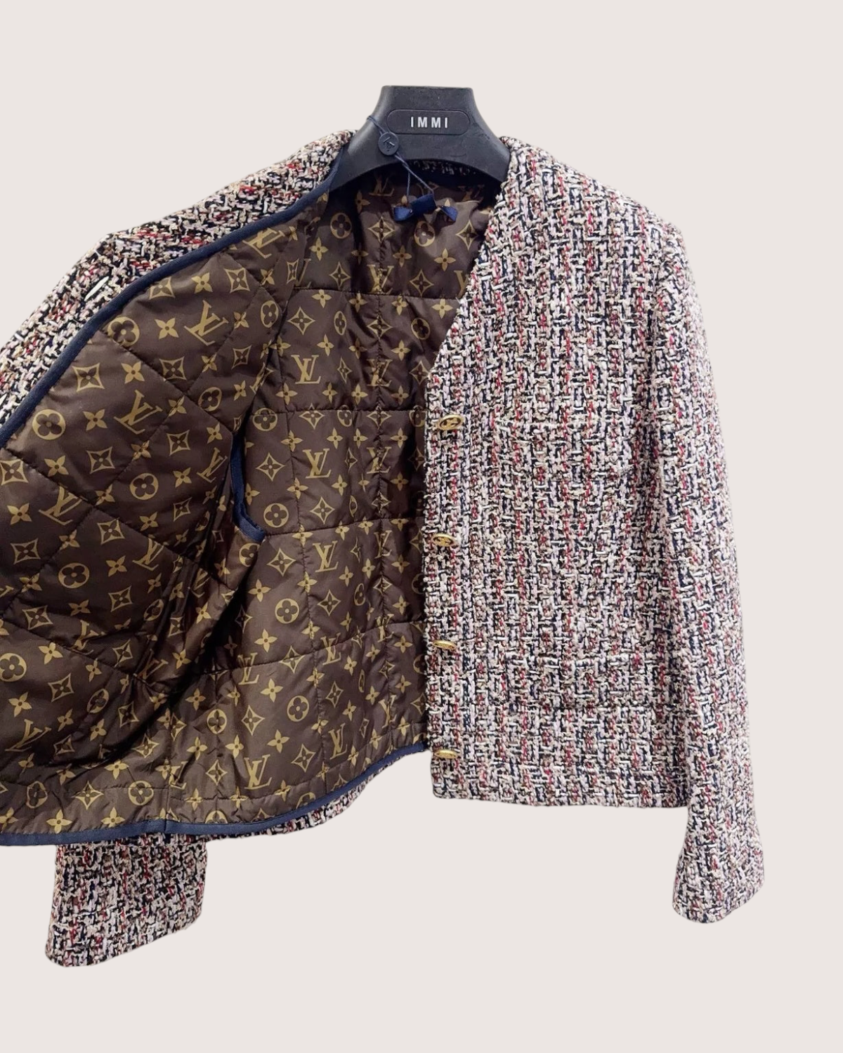 Louis Vuitton Cropped Tweed Jacket Navy, Red, Multicolor FR 36