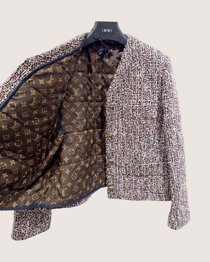 Louis Vuitton Cropped Tweed Jacket Navy, Red, Multicolor FR 36