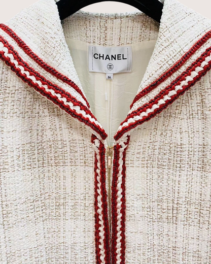 Chanel 18A Tweed Jacket Beige/Ecru, Red, White FR 36