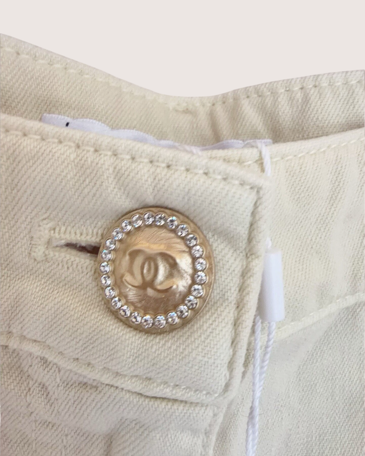Chanel 26C Wide-Leg Denim Jeans Beige/Ecru FR 36