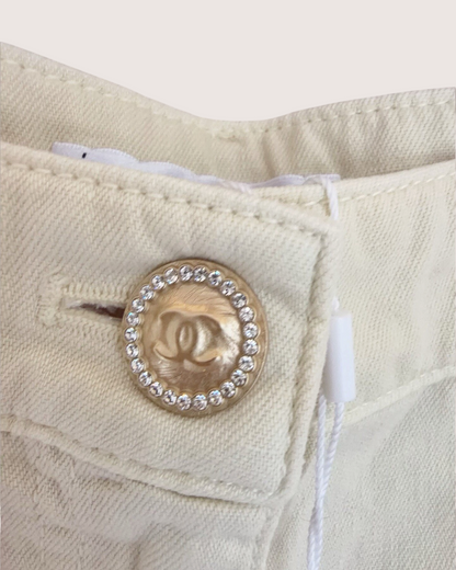 Chanel 26C Wide-Leg Denim Jeans Beige/Ecru FR 36