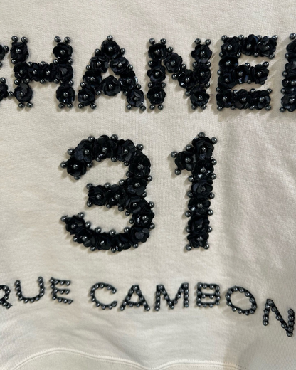 Chanel 20A Camellia Logo Sweatshirt Beige/Ecru, Black FR 36