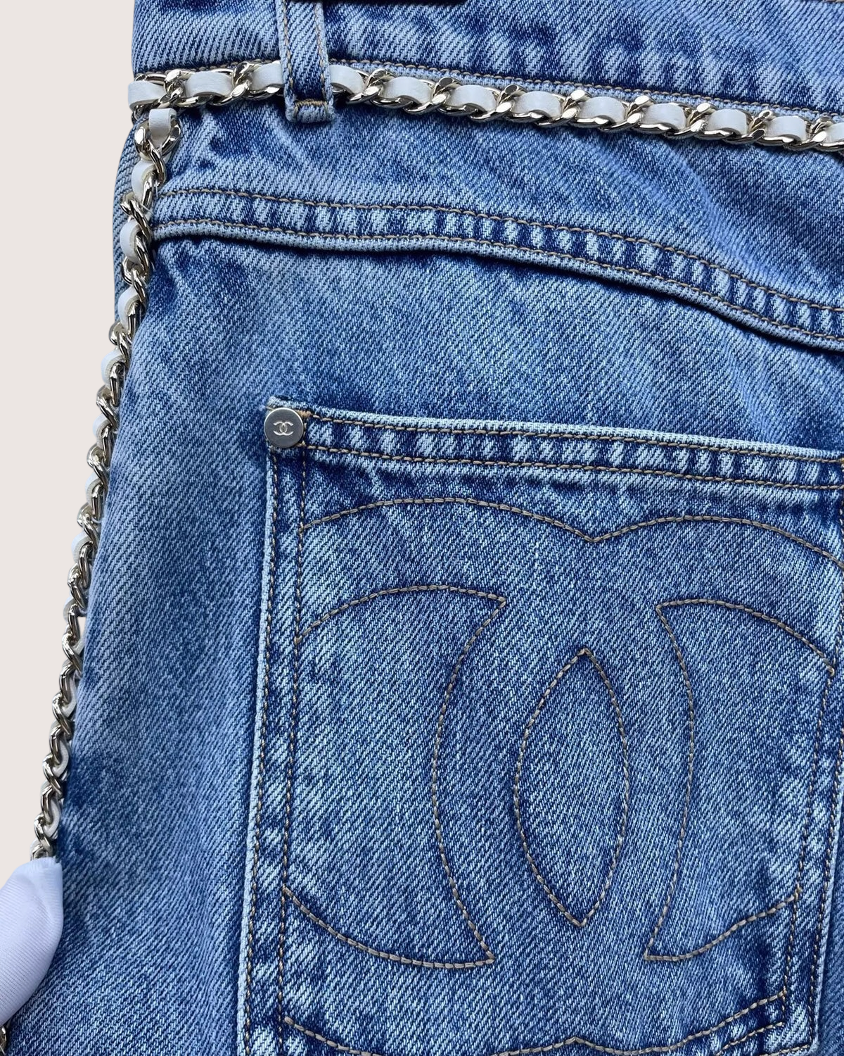 Chanel 23N Coco Neige Chain-Trim Denim Jeans