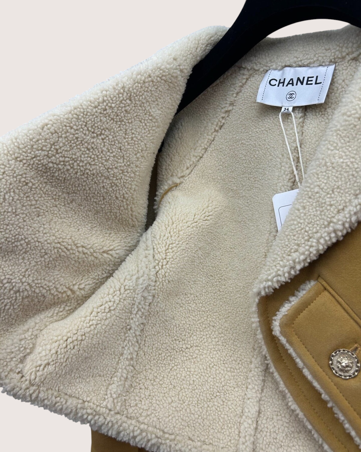 Chanel 20A Shearling Jacket Brown, Beige/Ecru FR 34
