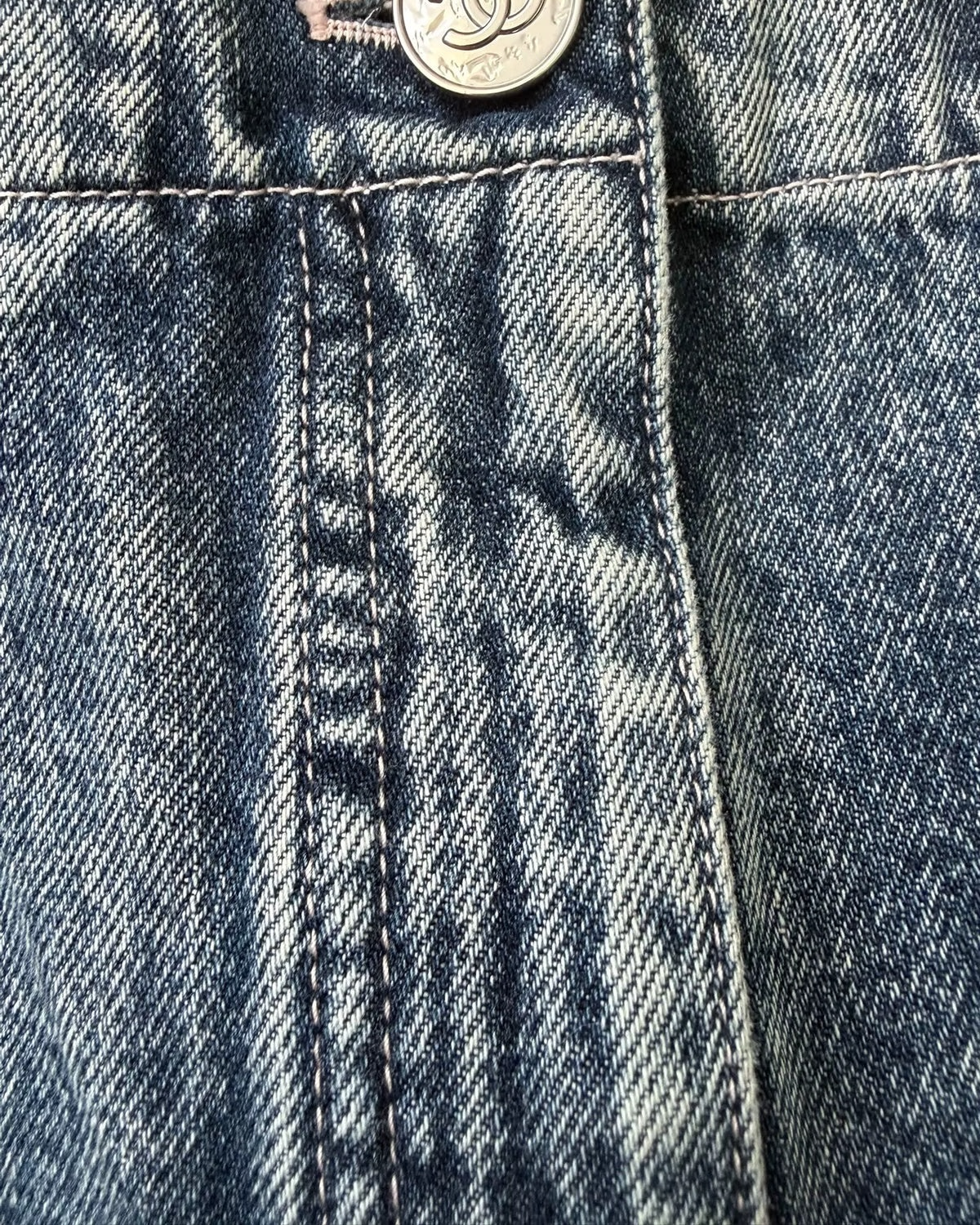 Chanel 25B Denim Wide-Leg Panelled Jeans Blue, Black, White FR 38