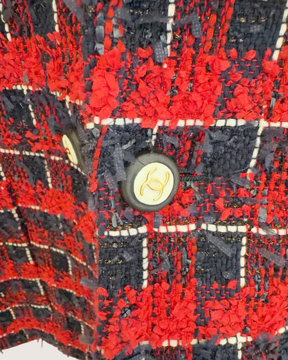 Chanel 24S Plaid Tweed Jacket Red, Navy, White FR 38