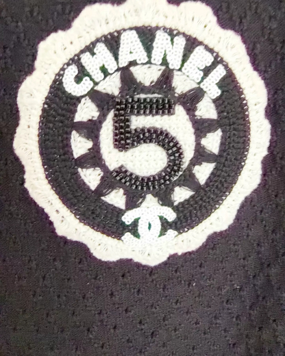 Chanel 23C ‘5’ Embroidered Sleeveless Top Black, White FR 36