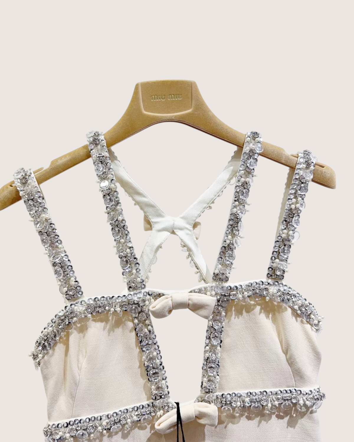 Miu Miu Tweed Crystal-Fringe Mini Dress Beige/Ecru, White FR 36