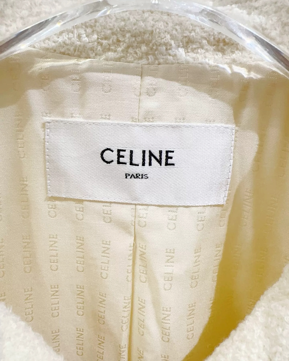 Celine Short-Sleeve Tweed Jacket Beige/Ecru FR 34