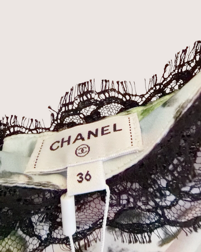 Chanel 25B Graphic Lace-Trim Camisole Top Blue, Black, Pink, Multicolor FR 36