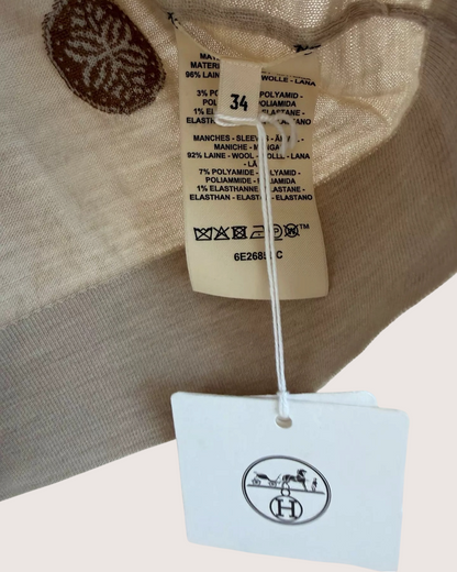 Hermès Wool Embroidered Sweater Beige/Ecru, Brown FR 34