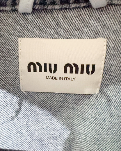 Miu Miu Cropped Denim Logo Jacket Blue FR 40