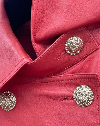 Chanel 20C Belted Leather Trench Coat Red FR 36