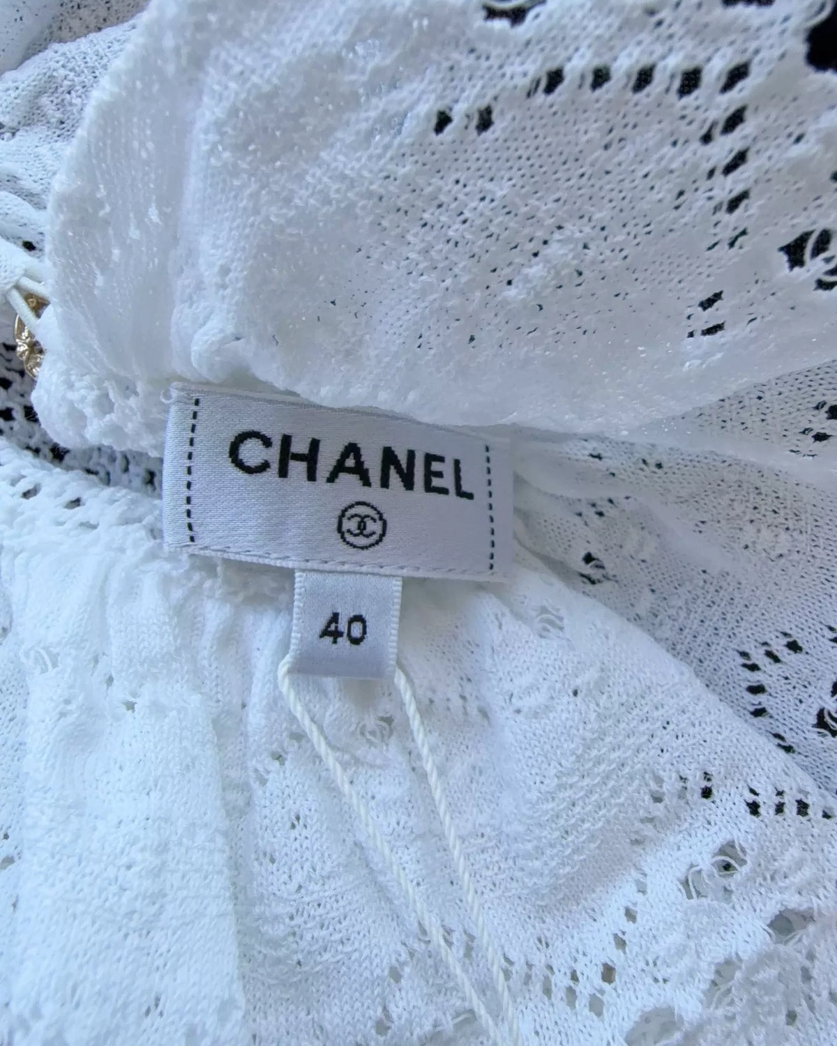 Chanel 25P Openwork Ruffle Top White FR 40