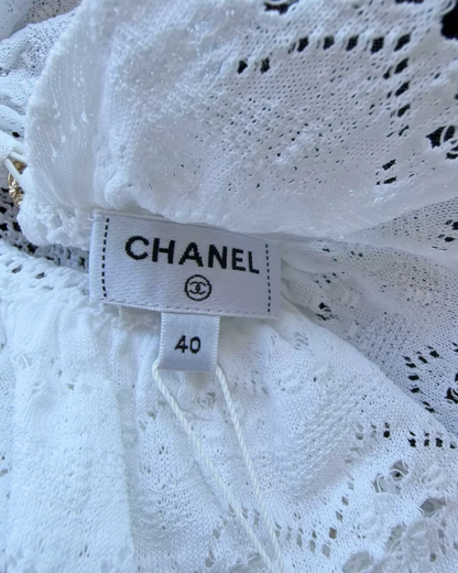 Chanel 25P Openwork Ruffle Top White FR 40