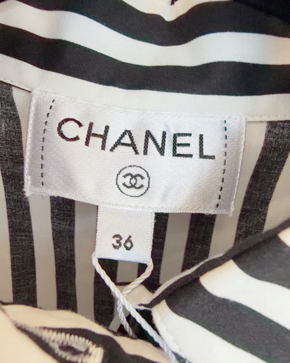 Chanel 24M Coco Beach CC Striped Short-Sleeve Shirt Black, White FR 36