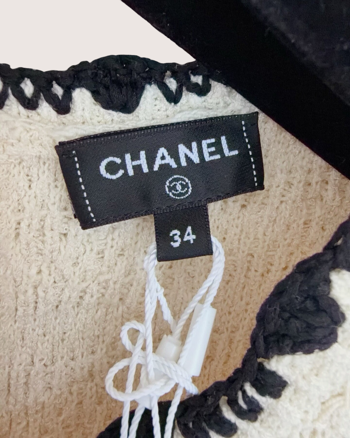 Chanel 26P Tweed Fringe-Trim Mini Dress Beige/Ecru, Black FR 34