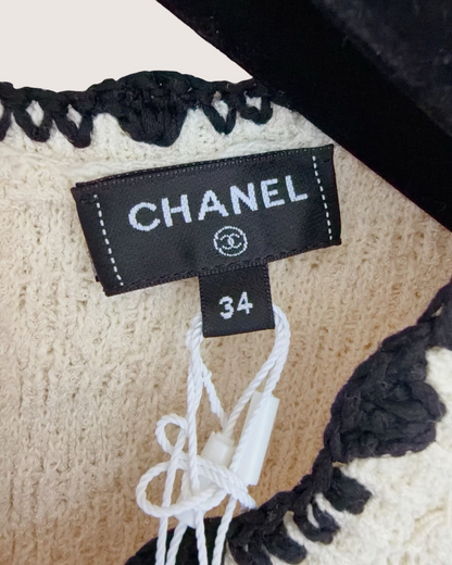 Chanel 26P Tweed Fringe-Trim Mini Dress Beige/Ecru, Black FR 34