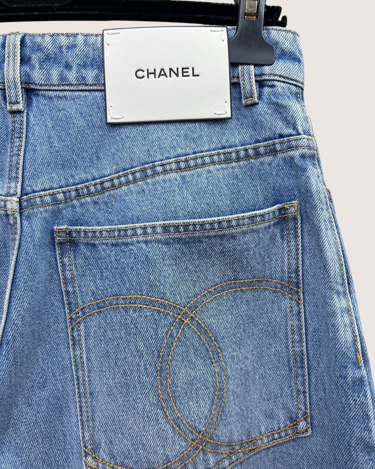 Chanel 26A Logo Denim Wide-Leg Jeans Blue FR 36