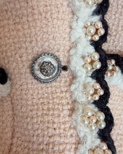 Chanel 24A Pearl-Trim Four-Pocket Tweed Jacket Pink, Black, White FR 38
