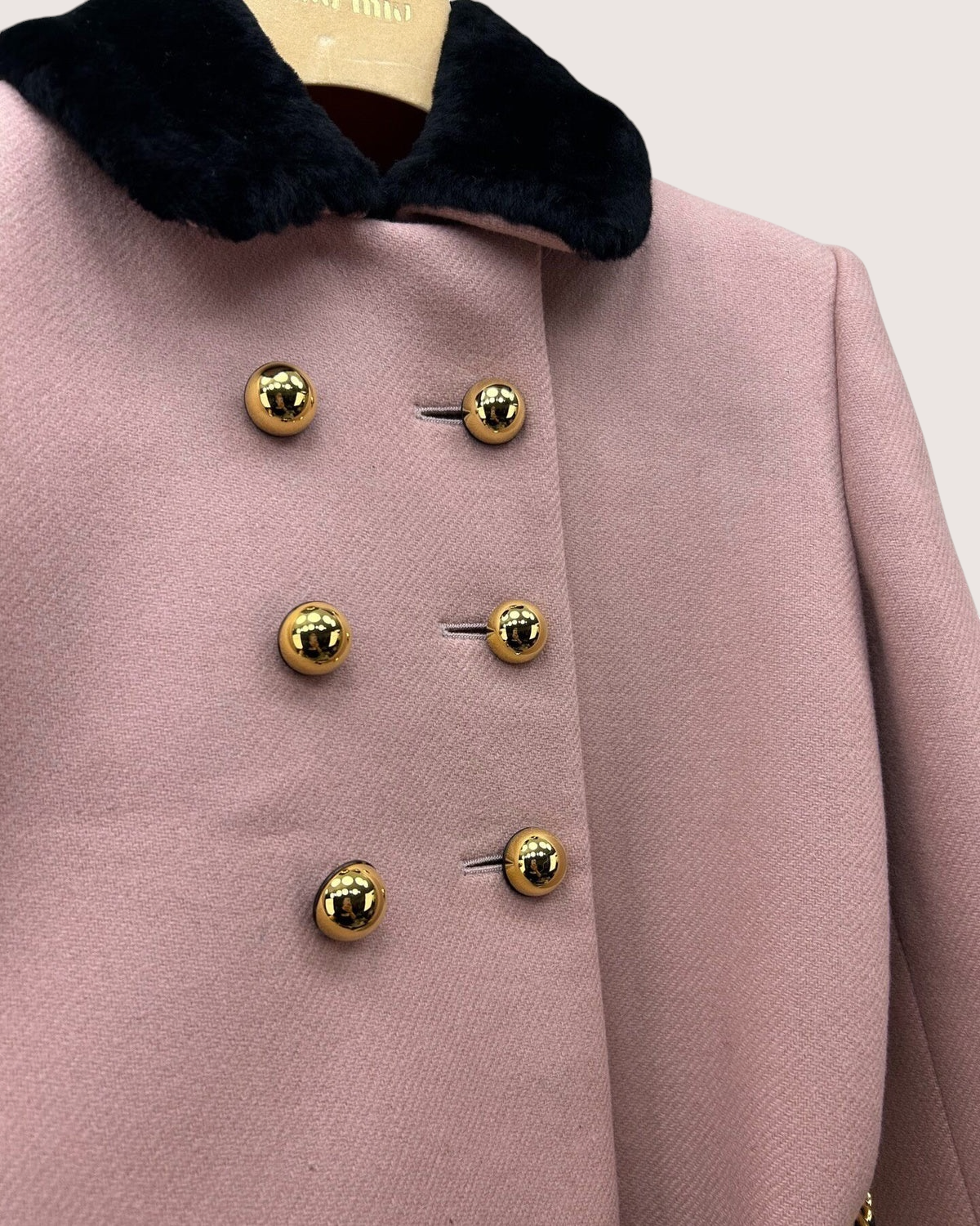 Miu Miu Wool Double-Breasted Fur-Collar Coat Pink, Black FR 36