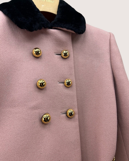 Miu Miu Wool Double-Breasted Fur-Collar Coat Pink, Black FR 36