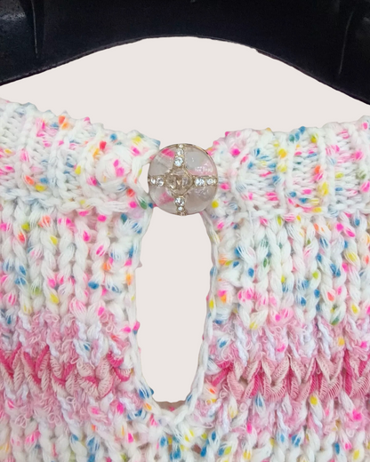 Chanel 24C Heart-Motif Striped Sweater Pink, Yellow, Multicolor FR 42