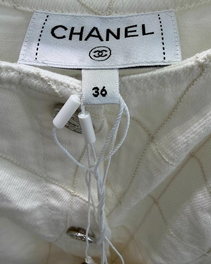 Chanel 26M Coco Beach Quilted Denim Mini Dress Beige/Ecru FR 36