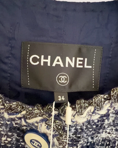 Chanel 18P Tweed Jacket Navy, White FR 34