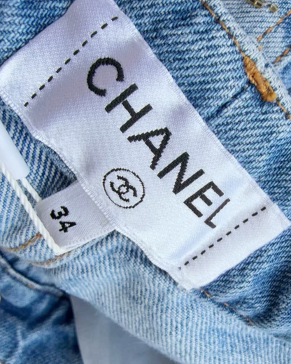 Chanel 23B CC Wide-Leg Denim Jeans Blue FR 34
