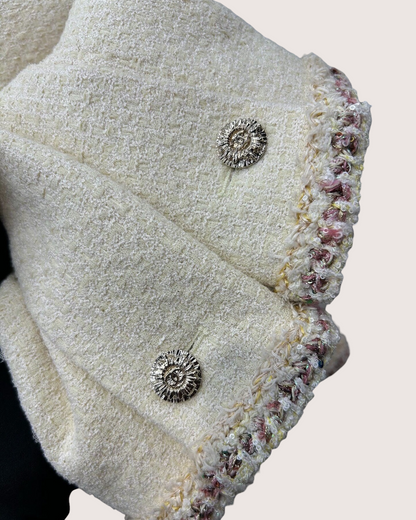 Chanel 26C Sequin-Trim Tweed Jacket Beige/Ecru, Pink FR 40