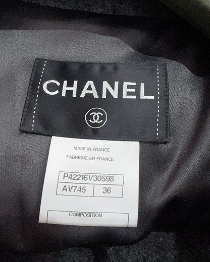 Chanel Hooded Wool Coat Grey FR 36