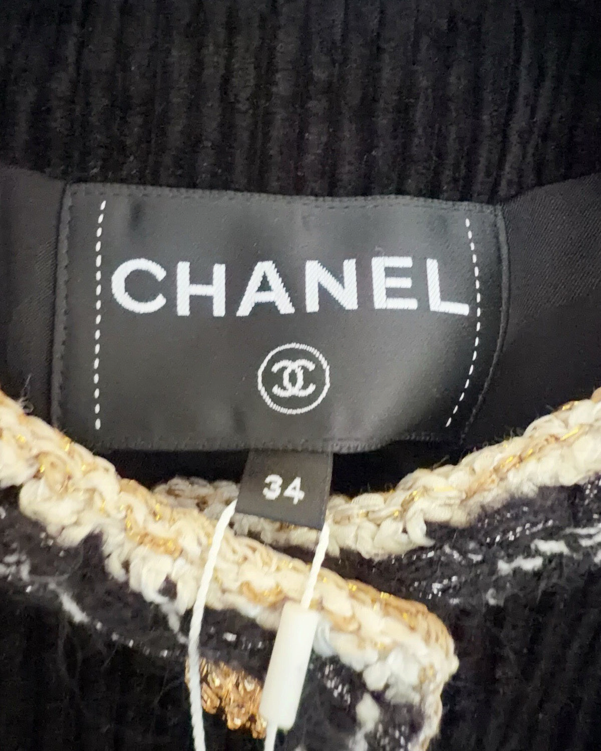 Chanel 25K Four-Pocket Corduroy Jacket Black, Beige/Ecru, Gold FR 34